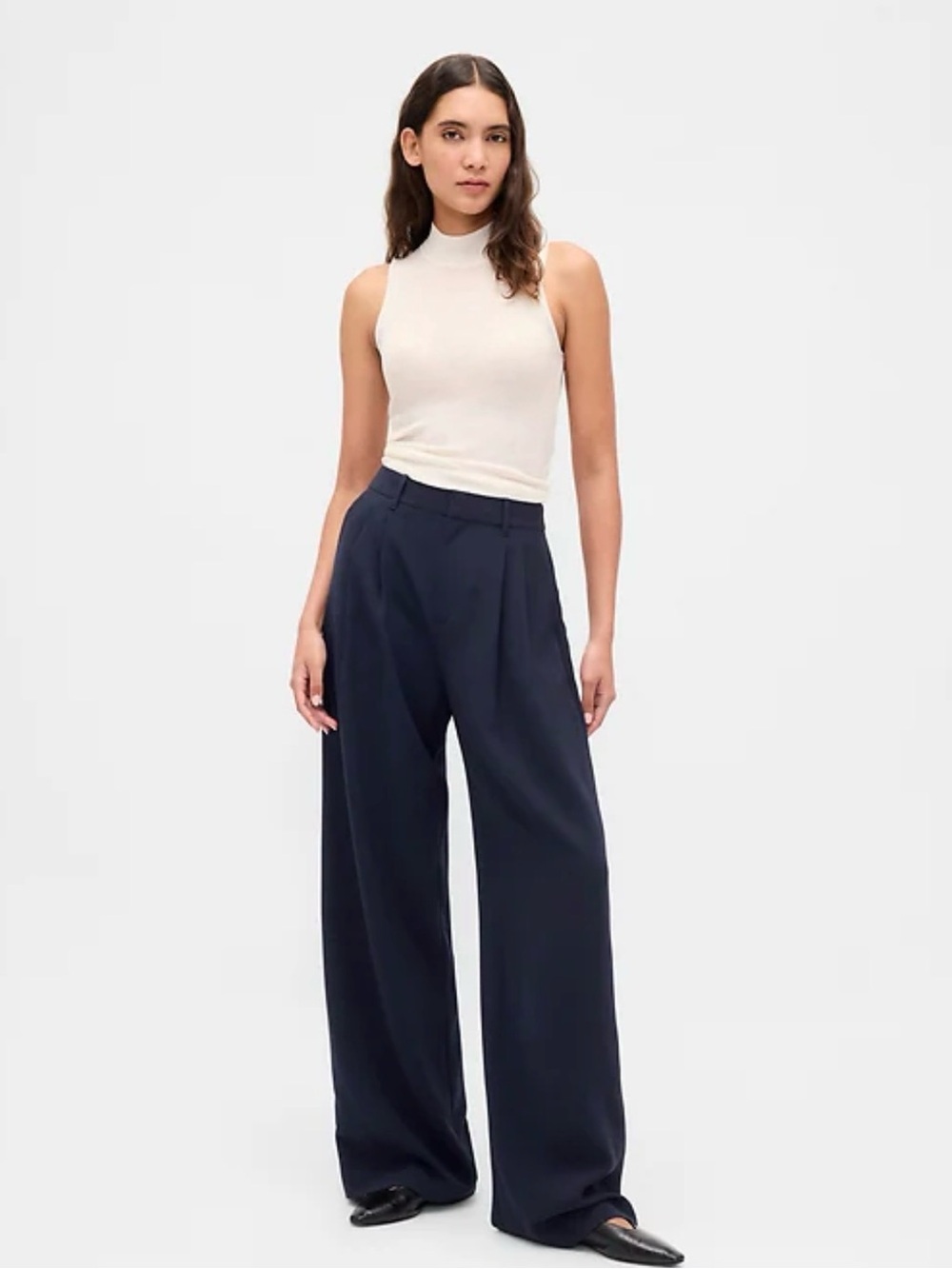 GAP Navy High Rise Pleated Trousers